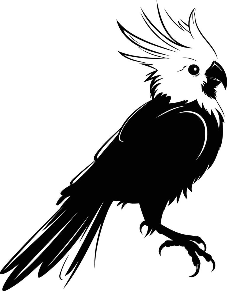 Black and White Silhouette of a Cockatoo vector