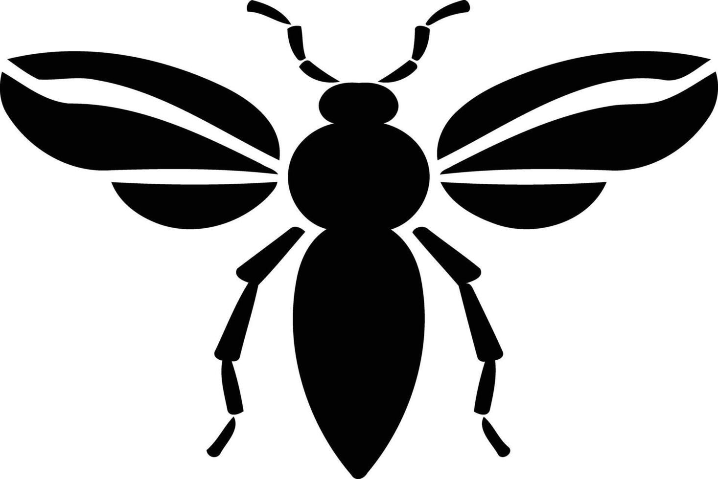 Simple black and white silhouette of a bee with outstretched wings vector