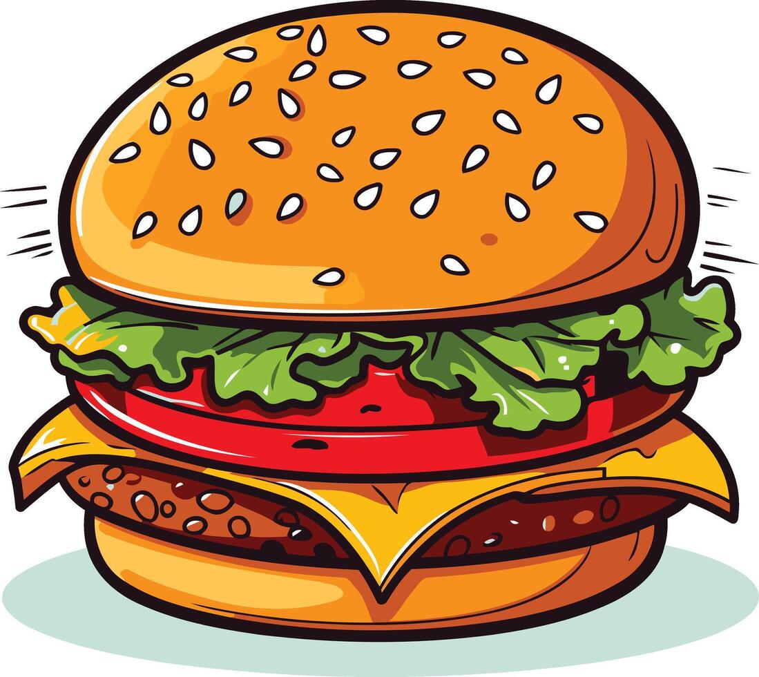 Cartoon Burger with Sesame Seed Bun vector