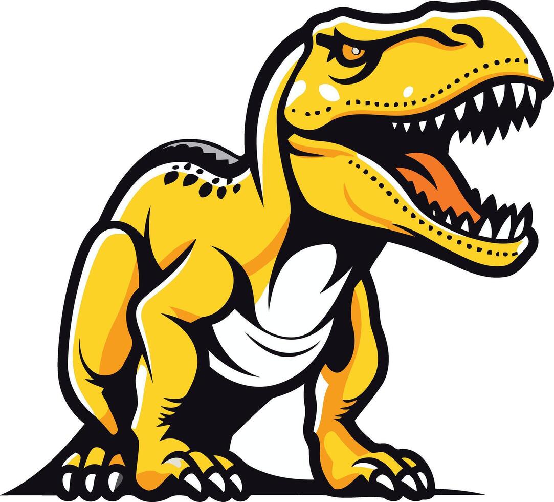 A fierce and cartoonish tyrannosaurus rex in a yellow and black color scheme vector