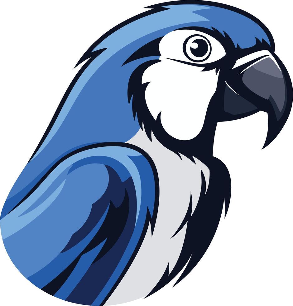 A vibrant blue and white illustration of a parrot's head, perfect for branding, logo design, or mascot creation vector