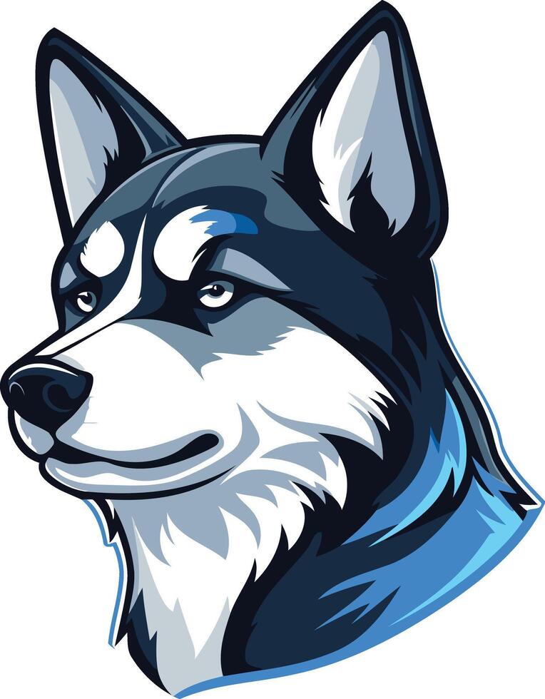 A bold, graphic design of a husky's head, perfect for branding or mascot use vector