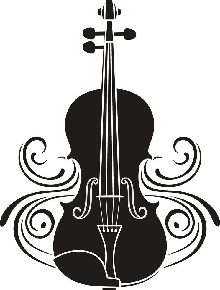 Elegant black and white silhouette of a violin with ornate swirling patterns vector