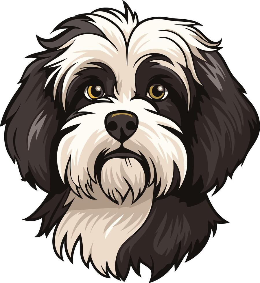 Cute cartoon illustration of a black and white shih tzu dog with a friendly expression vector