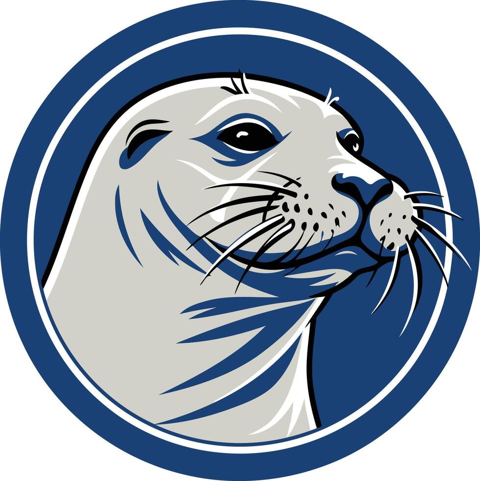 A bold and striking logo featuring a seal's head in a circular frame, ideal for businesses and organizations related to marine life, conservation, or adventure vector
