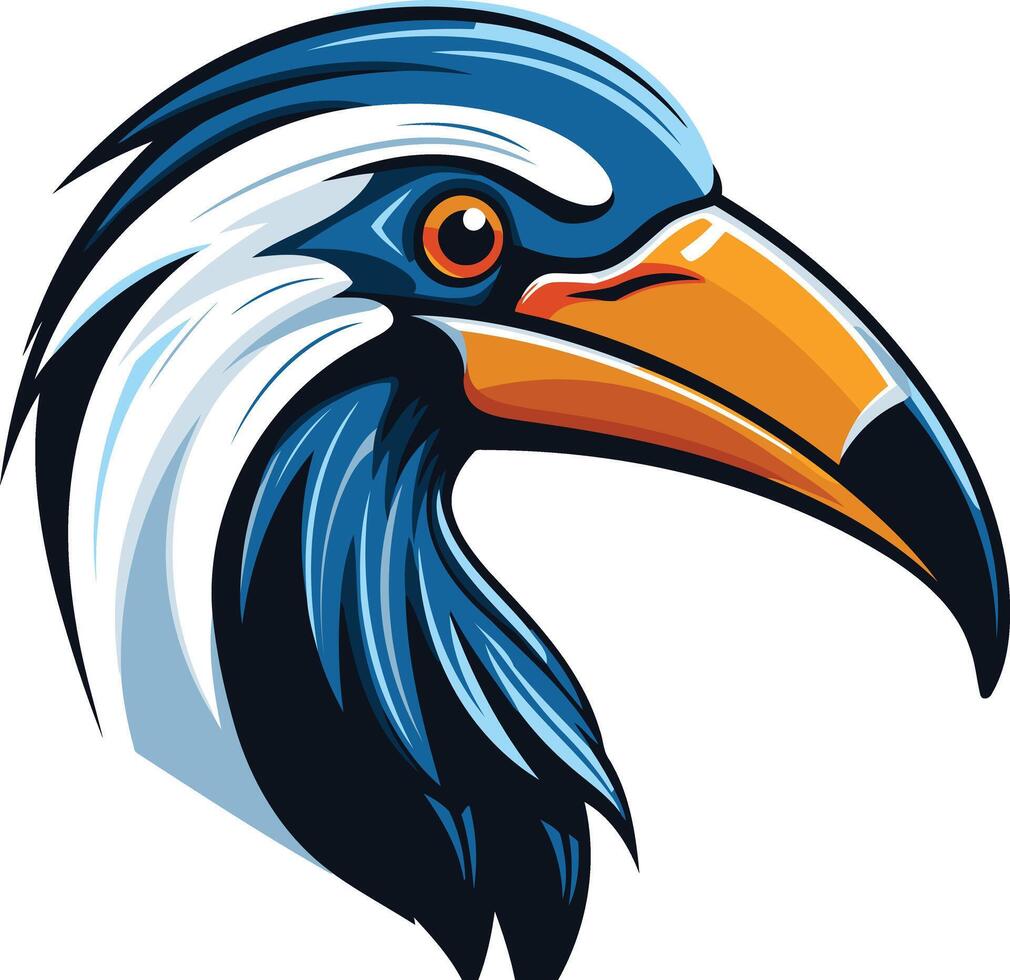 A bold and colorful illustration of a hornbill head, perfect for branding, logos, and designs that need a touch of exotic flair vector