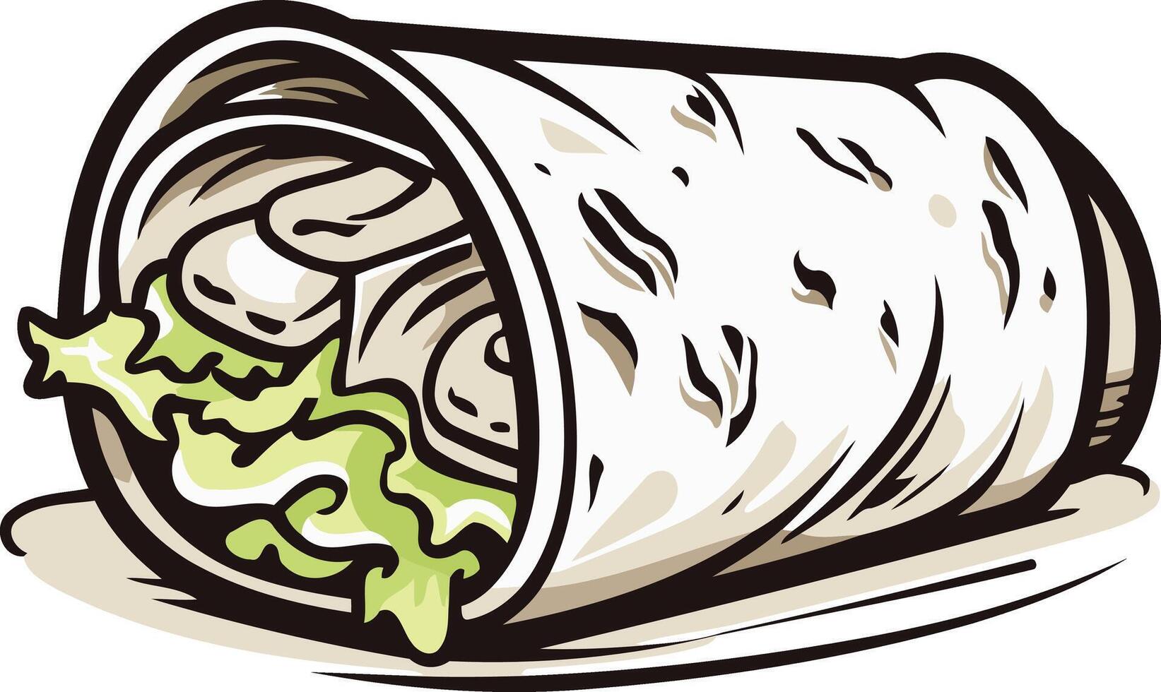 A cartoon illustration of a delicious looking burrito, perfect for representing mexican food, fast food, or a casual dining experience vector
