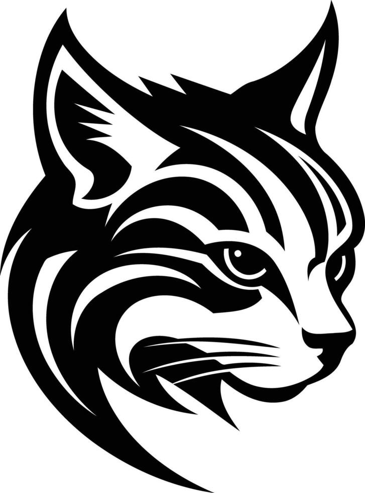 Black and white stylized illustration of a bobcat's head, perfect for tattoo design or animal themed projects vector