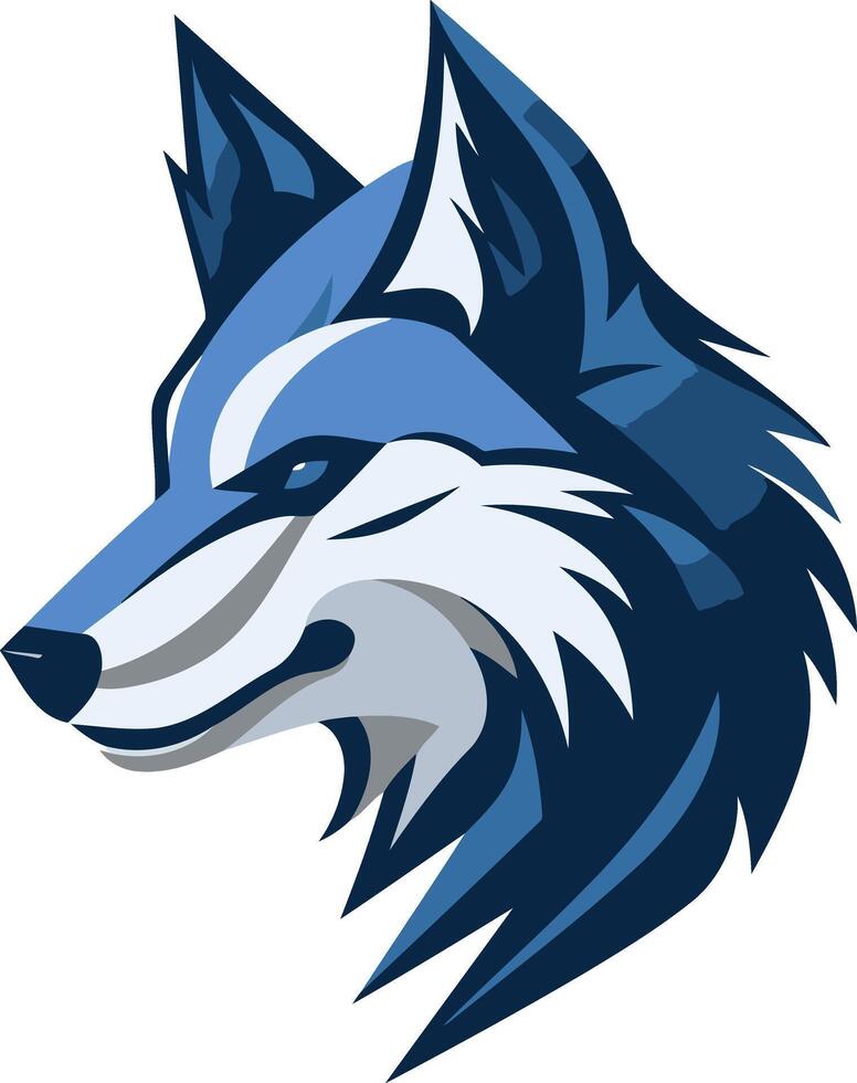 Powerful blue wolf head logo, perfect for gaming teams, esports, apparel, and brands seeking a strong, confident identity vector