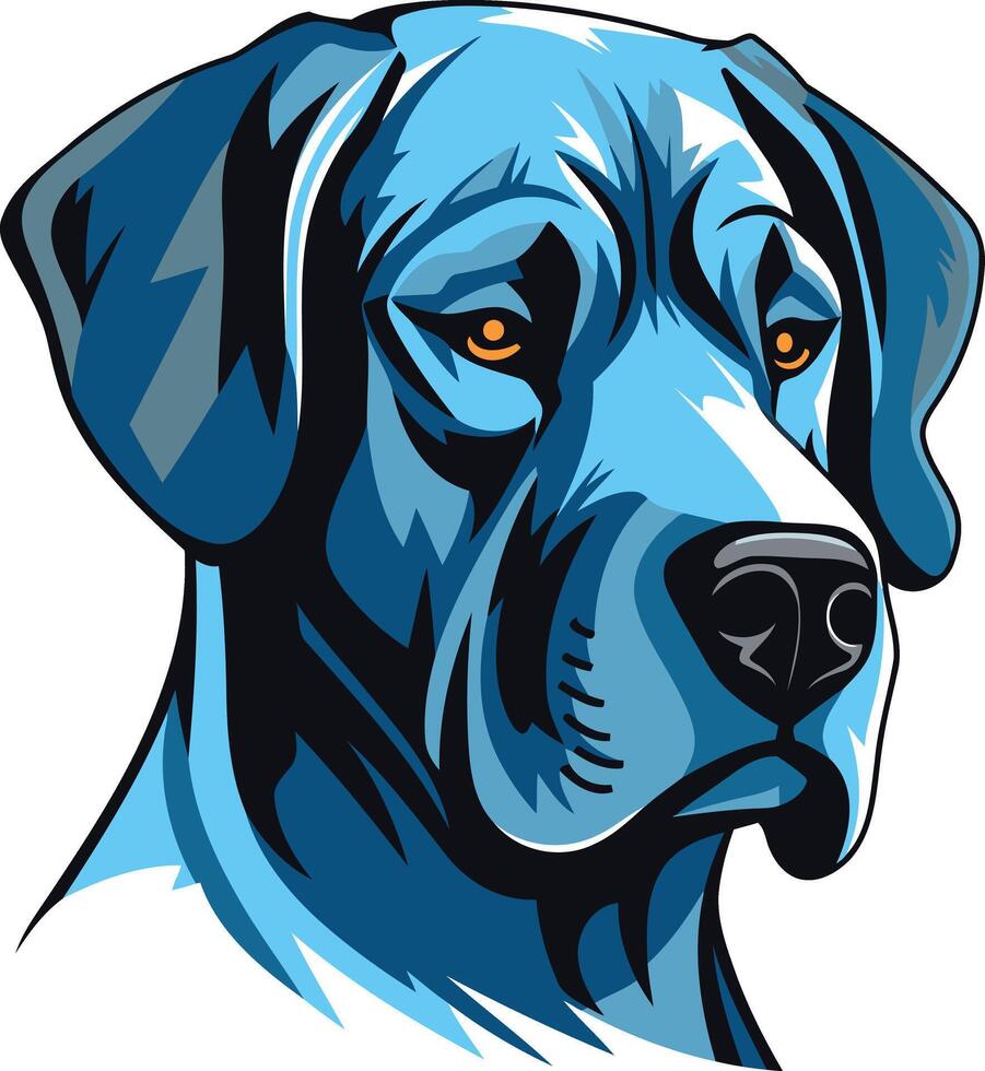 A bold, stylized illustration of a dog's head in a vibrant blue color scheme vector
