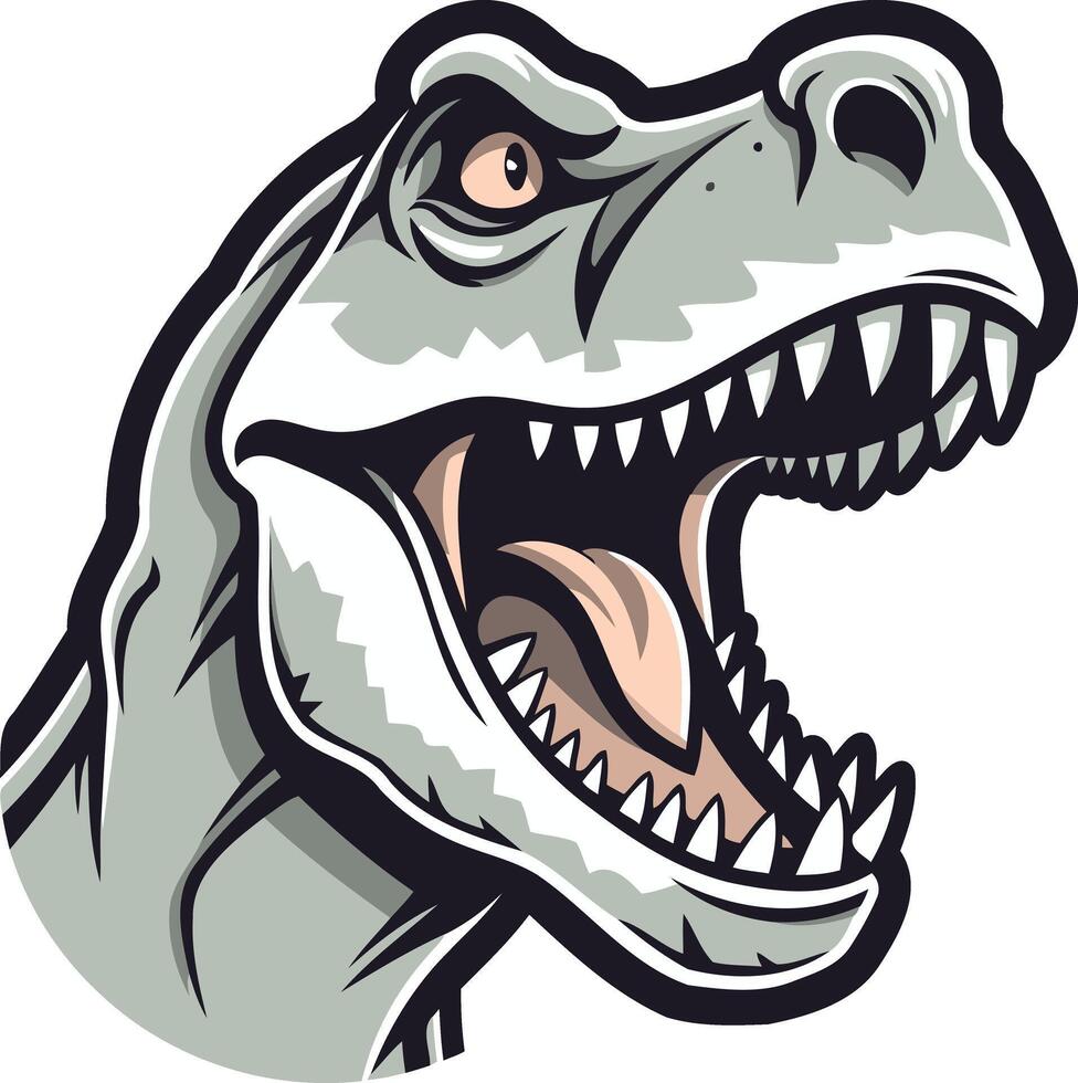 A ferocious t rex dinosaur head roars with a menacing grin, perfect for your mascot, logo, or branding vector