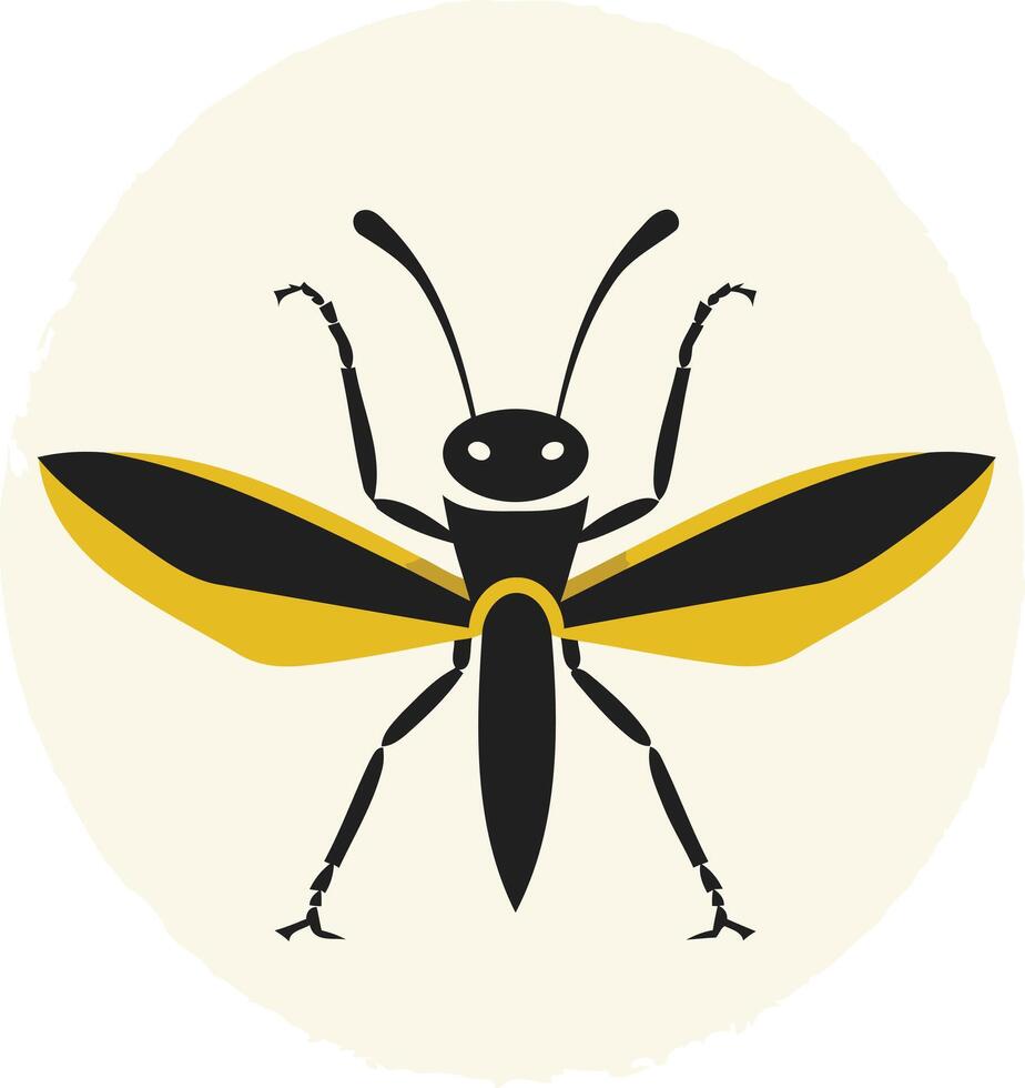 Stylized insect silhouette with yellow wings, perfect for branding, logos, and nature inspired designs vector