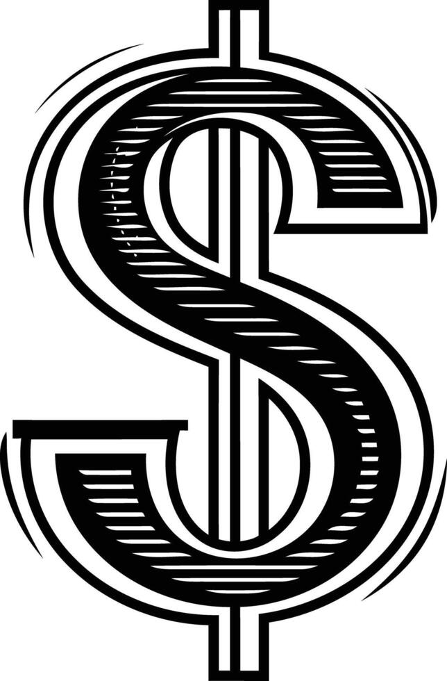 A bold, stylized black and white illustration of the us dollar symbol vector