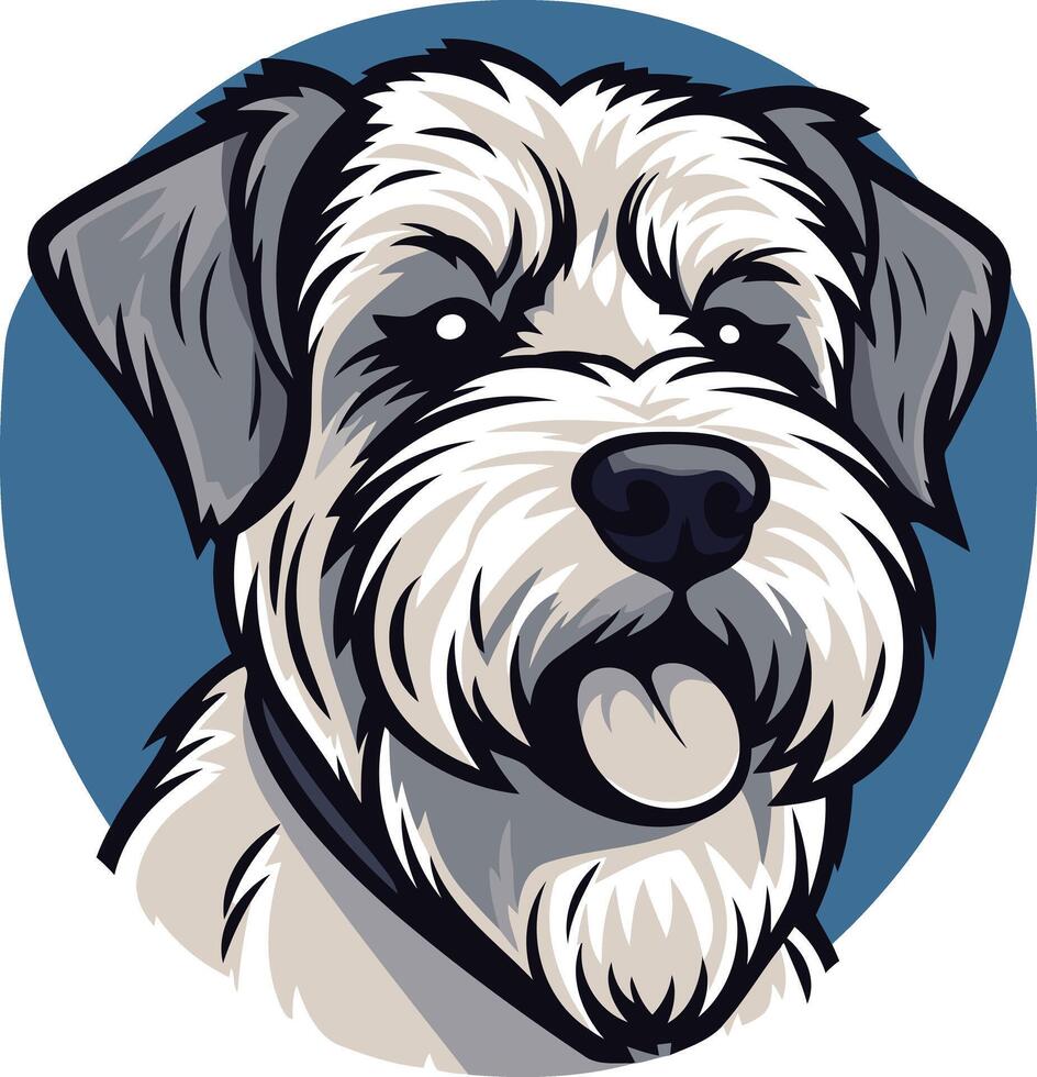 A cute cartoon illustration of a white and grey dog, with a friendly expression and tongue sticking out vector