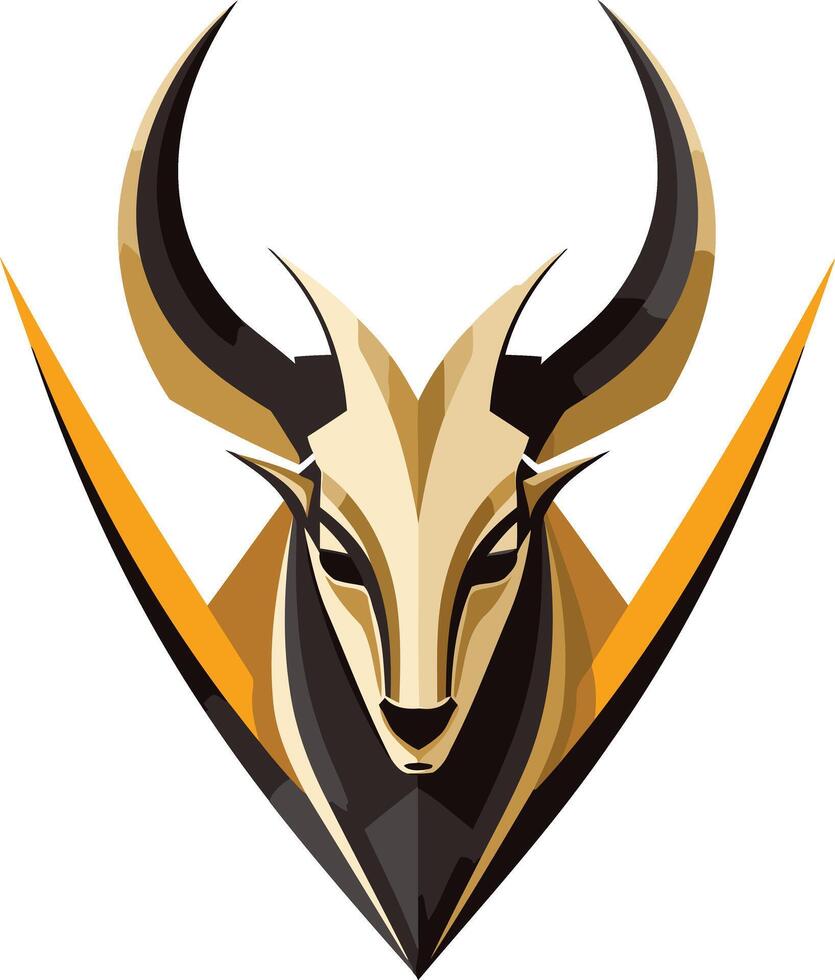 A powerful and modern logo featuring a stylized antelope head with sharp horns, set within a v shaped design vector