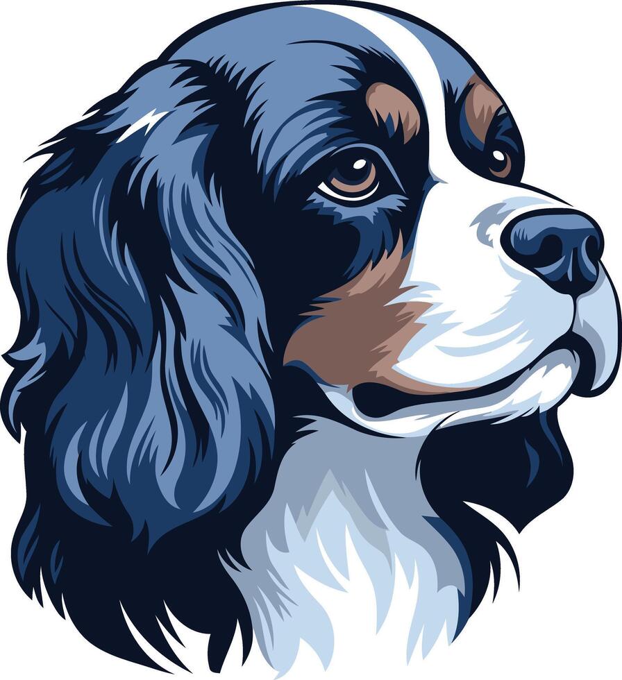 A stylish, illustrated portrait of a cavalier king charles spaniel with expressive eyes vector