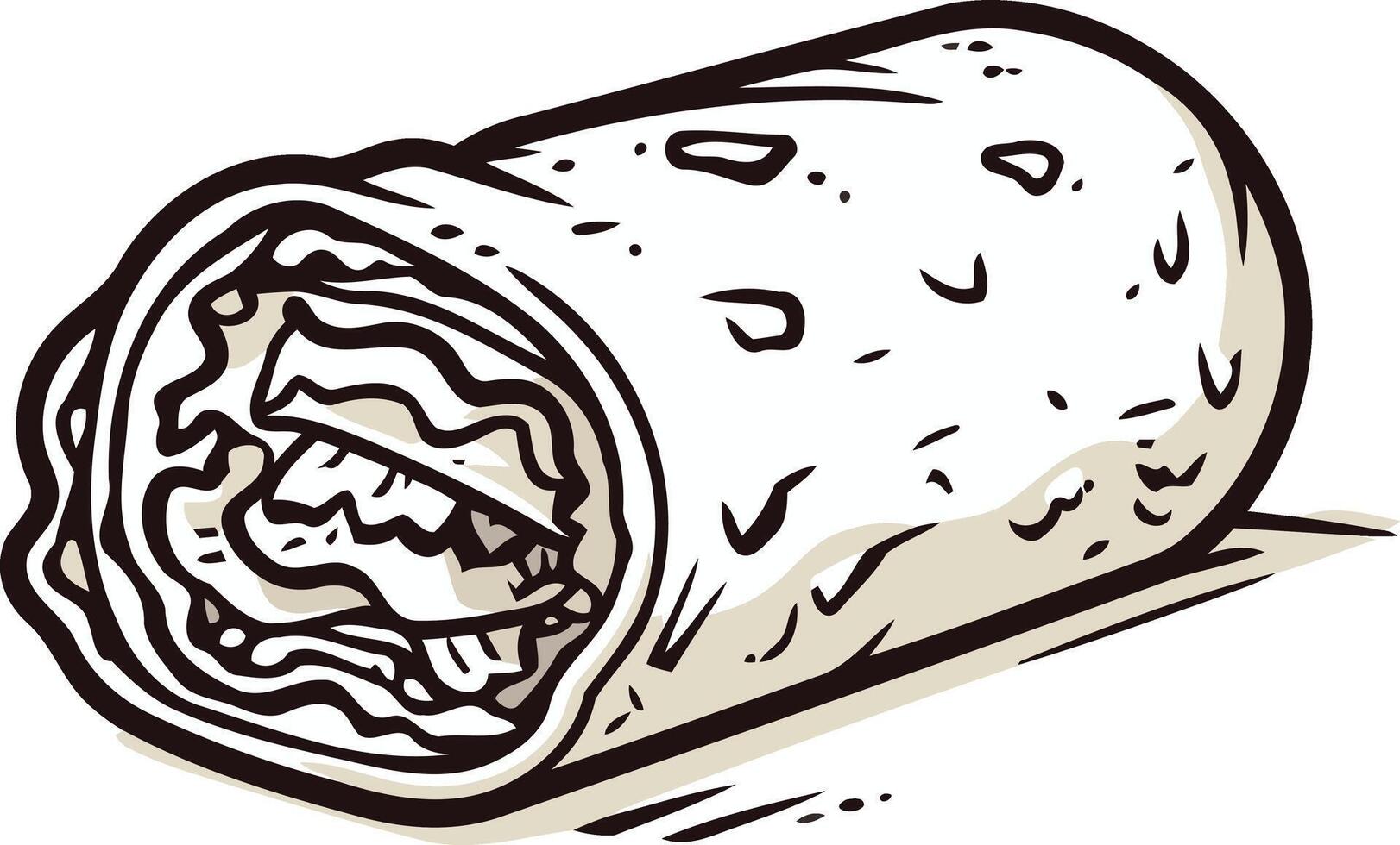 A hand drawn illustration of a delicious burrito, perfect for use in menu designs, food blogs, and social media posts vector