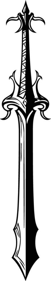A detailed black and white illustration of a fantasy sword, perfect for tattoo designs, gaming, and fantasy art vector