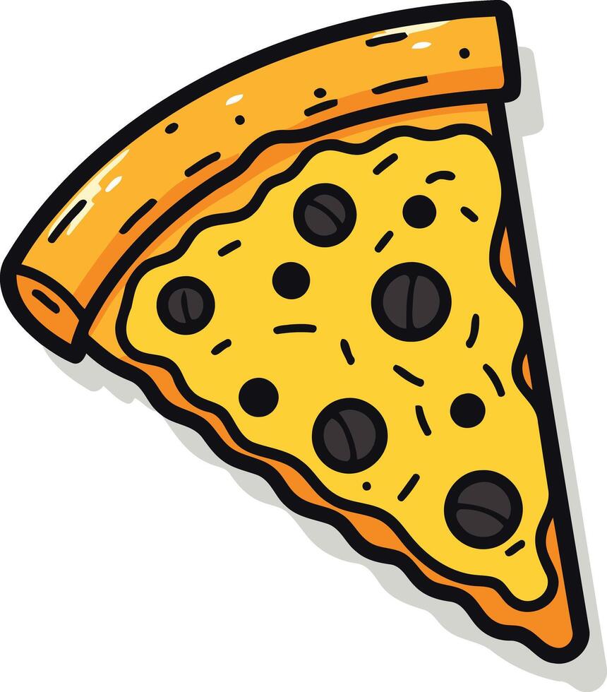 A cute and quirky cartoon illustration of a pizza slice with black olives, perfect for adding a touch of fun to your designs vector