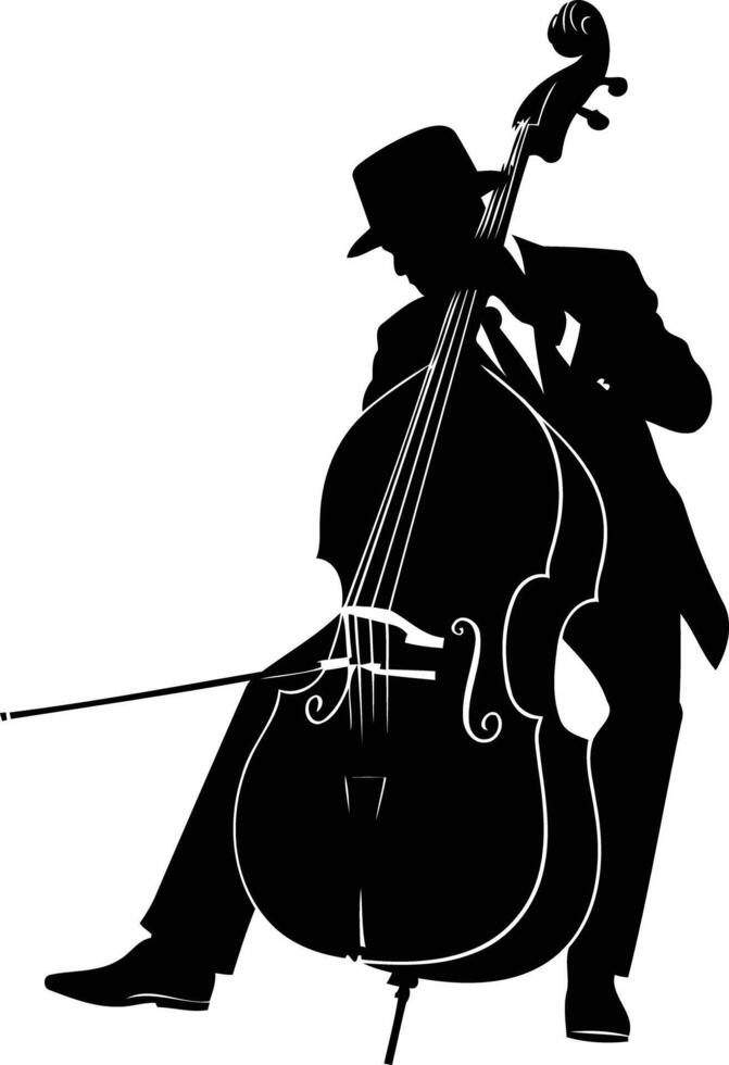 A striking silhouette of a musician playing a double bass vector