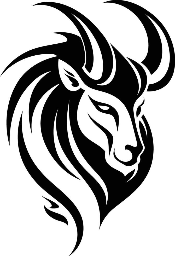 Stylized black and white bull head tattoo design vector