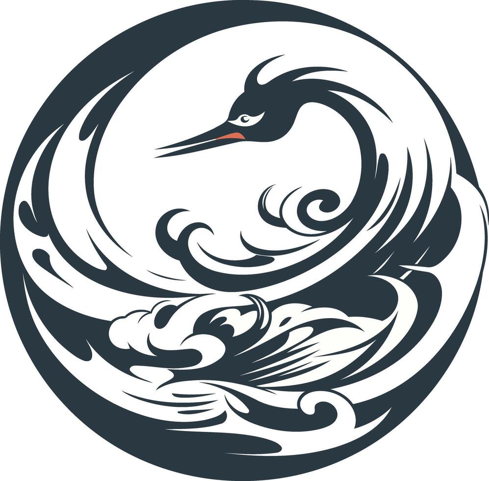 Stylized Bird in a Circular Wave Design vector