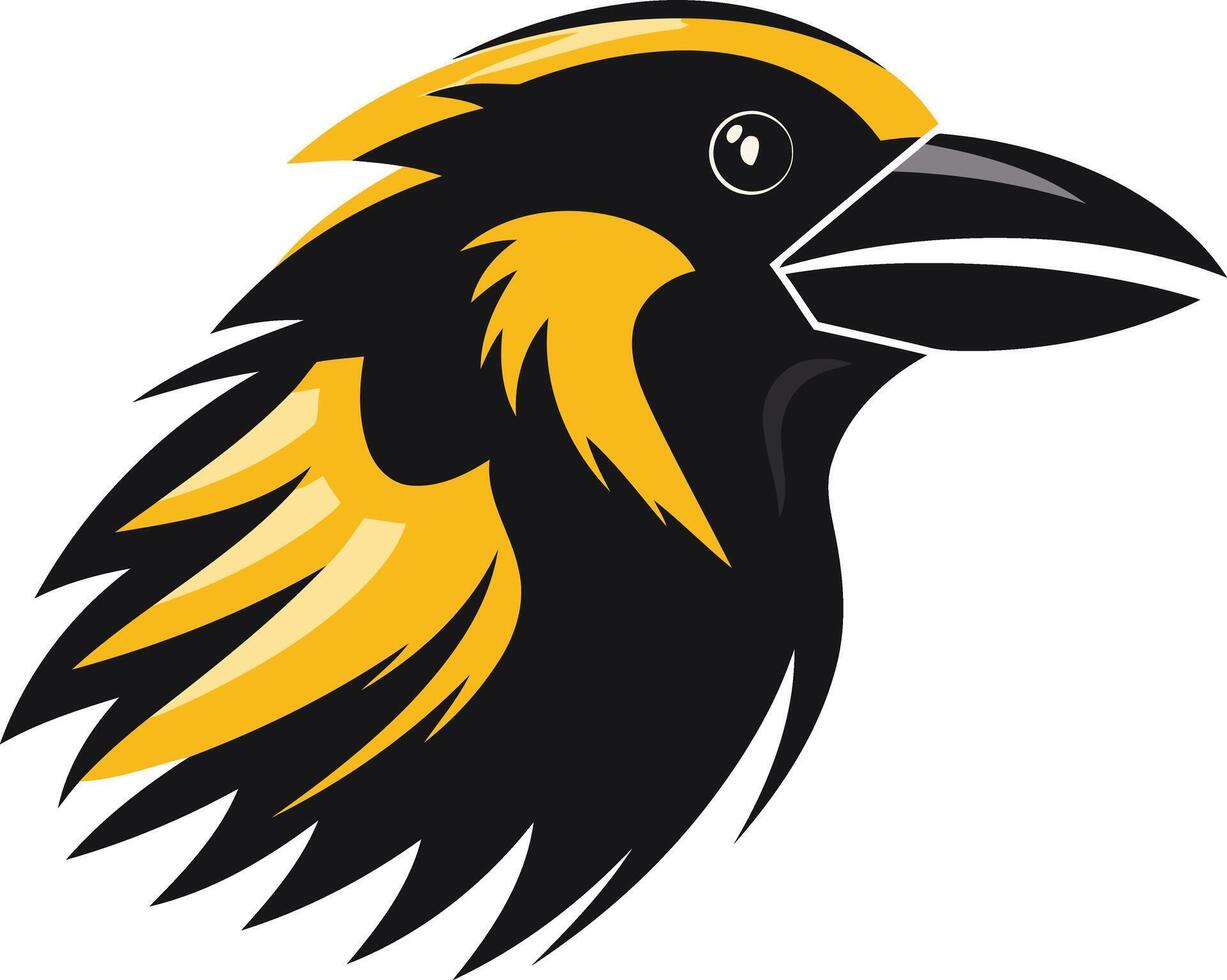 A stylized black and yellow bird head design vector
