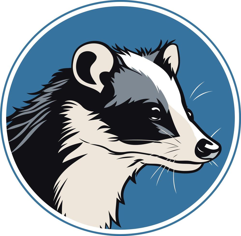 A bold and graphic illustration of a badger's head, perfect for use in logos, branding, and educational materials vector