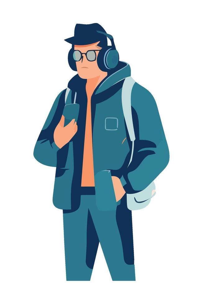 A man in a jacket and headphones vector