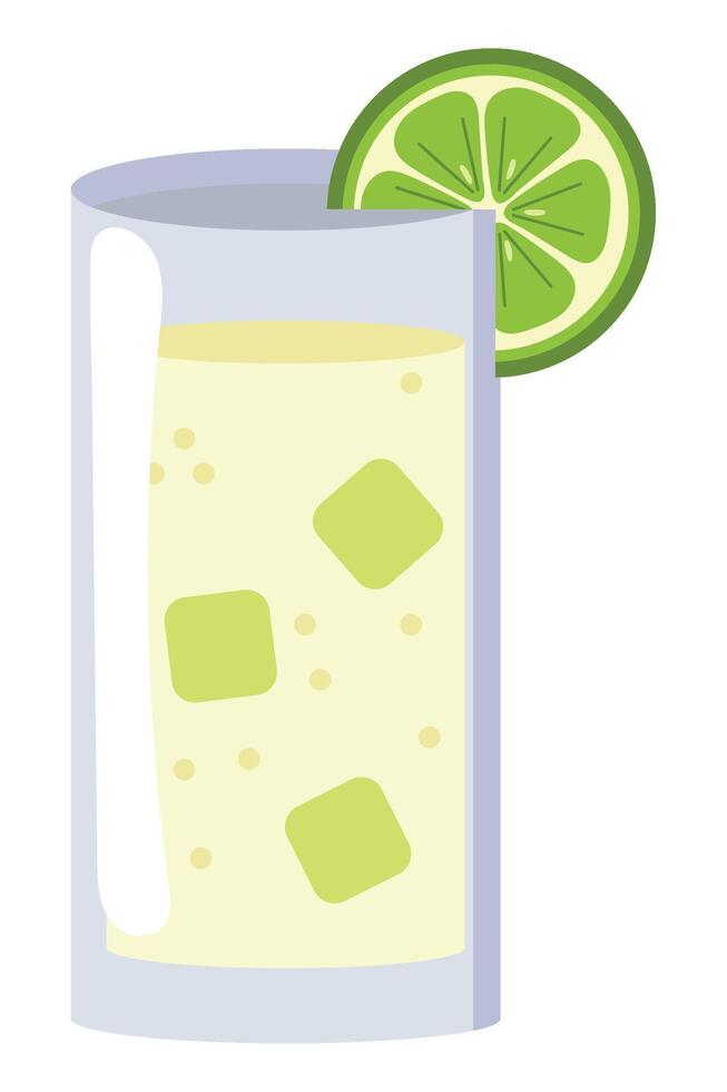 A glass of lemonade with lime slice vector