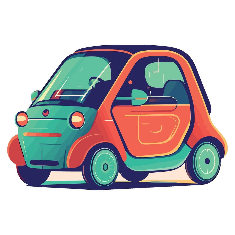 A small car with a blue and orange interior vector