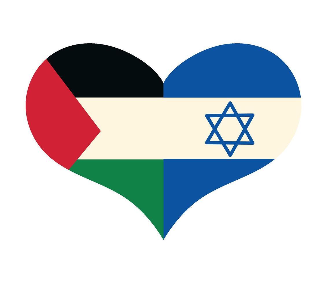 Israeli flag in heart shape with palestine flag vector