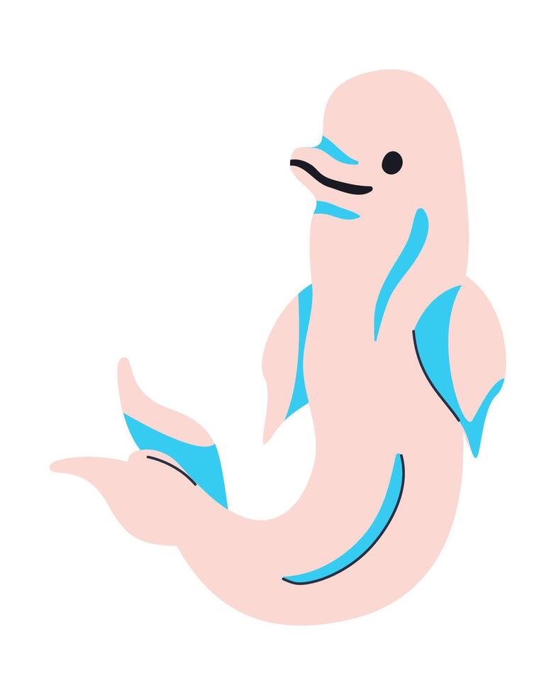 A cartoon dolphin with blue fins and a pink body vector