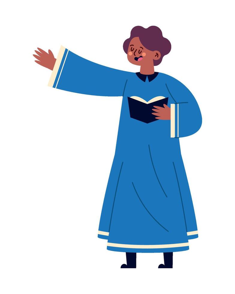 A cartoon man in a blue robe is pointing to something vector