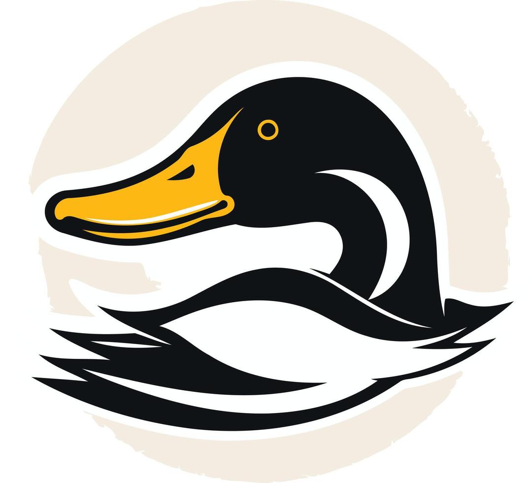 A bold, cartoon style illustration of a duck with a yellow beak, perfect for use as a mascot, logo, or for branding a business related to the outdoors, waterfowl, or sports vector