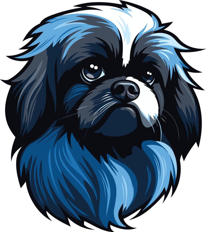 A stylized illustration of a pekingese dog with blue accents, perfect for pet related branding, t shirt designs, and social media content vector