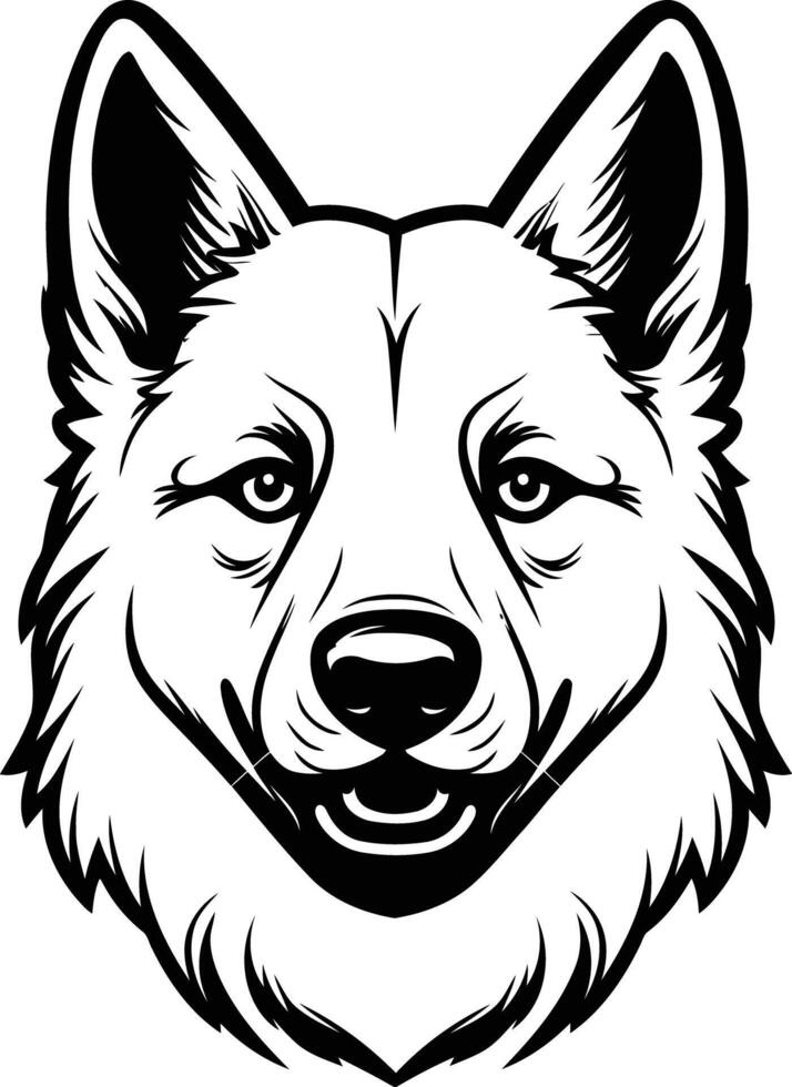 A bold black and white illustration of a dog's head, perfect for creating strong and impactful logos, branding, or designs vector