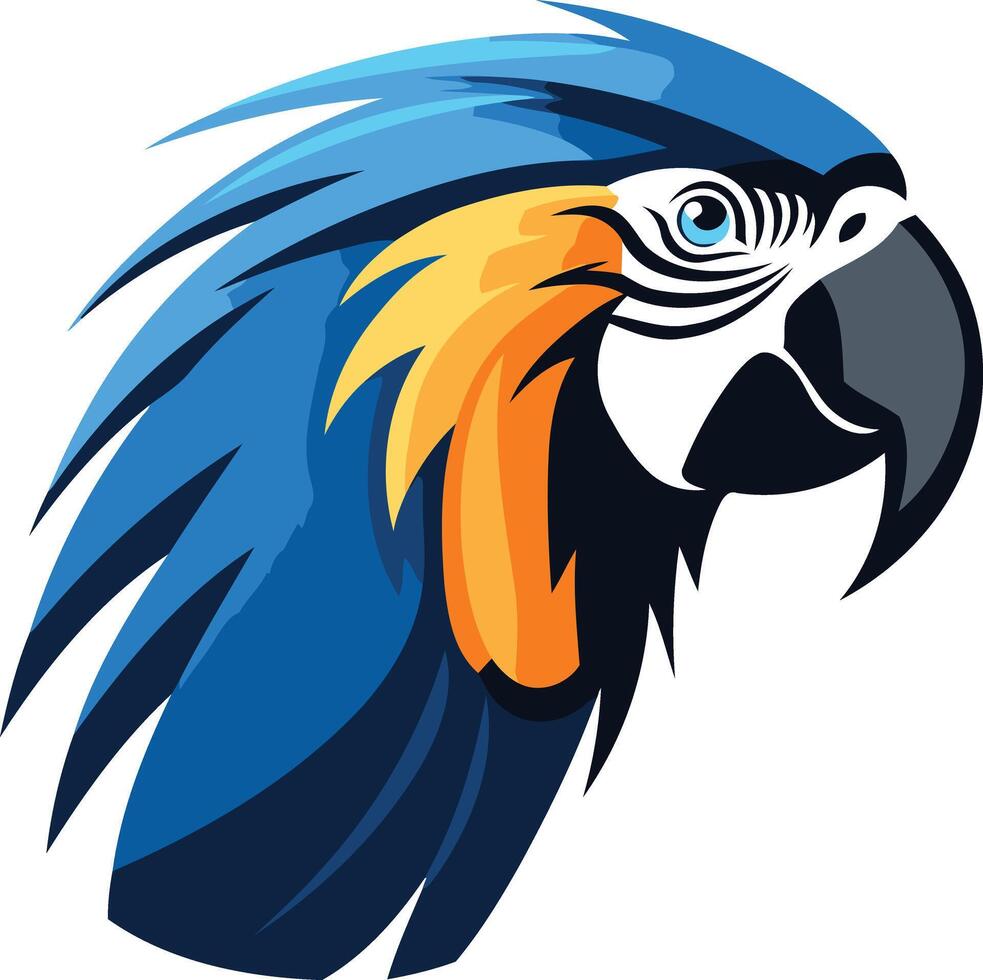 A vibrant and stylized illustration of a blue and yellow macaw head, perfect for logos, branding, and tropical designs vector