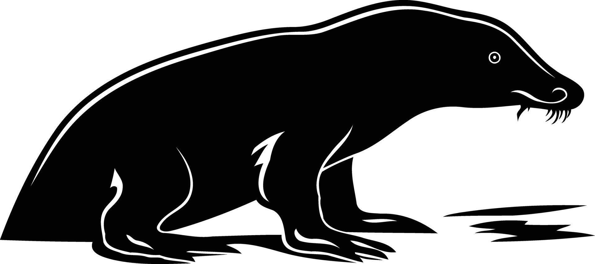 Black and white silhouette of a badger in a simple, minimalist style vector