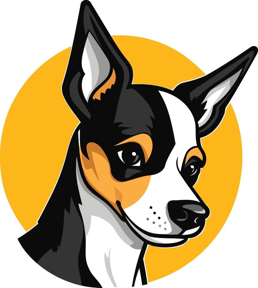 Cute cartoon illustration of a black and white chihuahua with a friendly smile, perfect for pet lovers, dog owners, and branding vector
