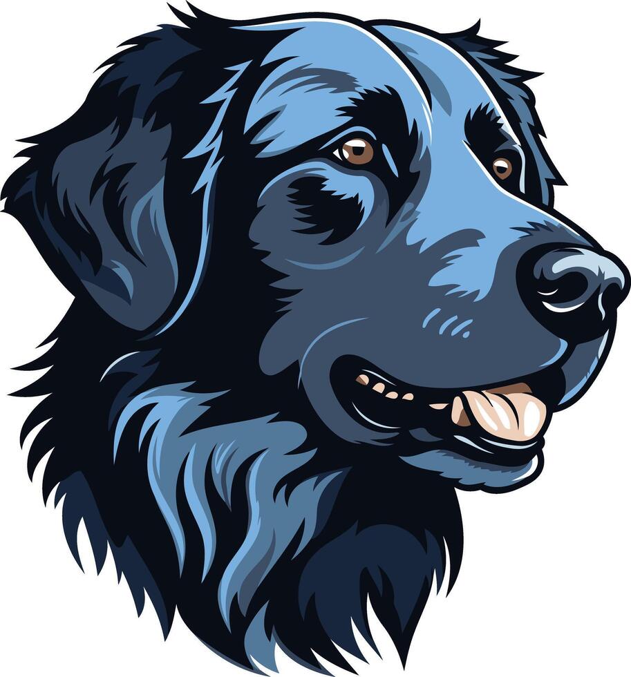 A detailed, cartoon style illustration of a black dog's head, capturing the animal's friendly expression and playful attitude vector