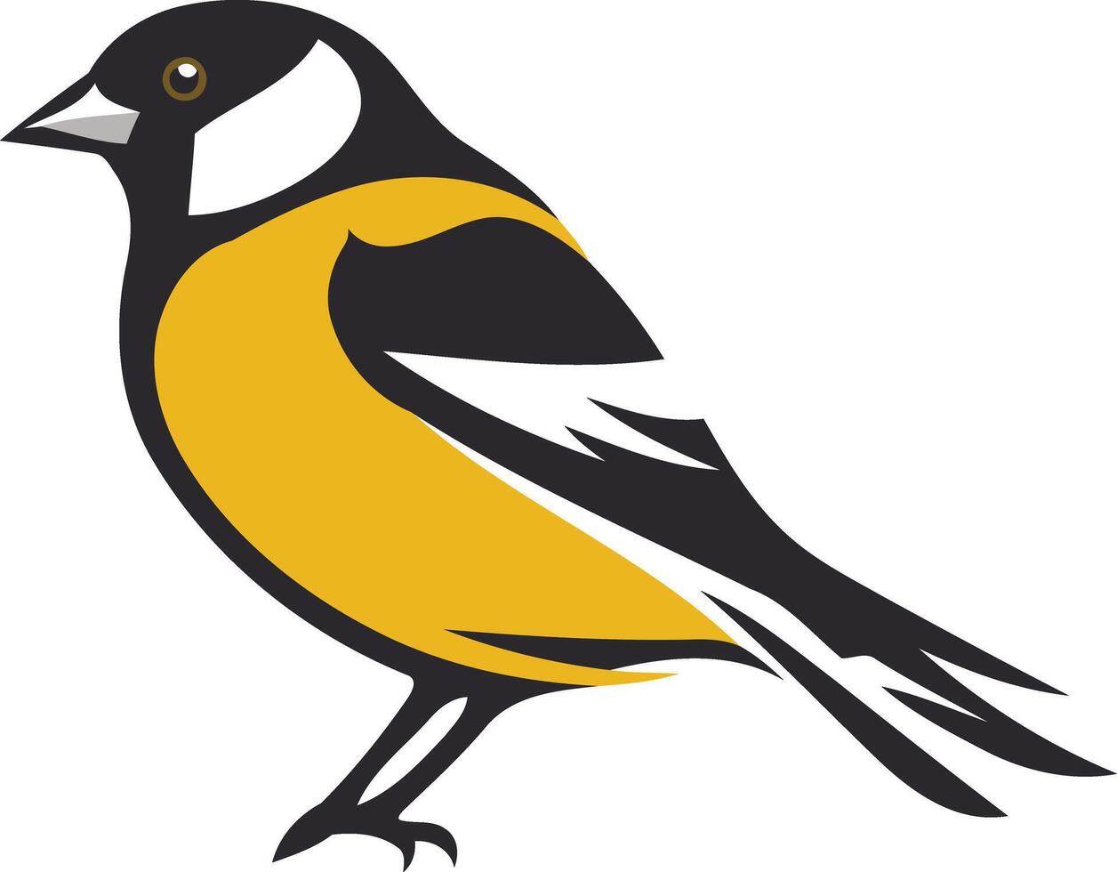 Simple, illustration of a yellow bird with black wings and white accents, ideal for logo design, branding, or wildlife themed projects vector