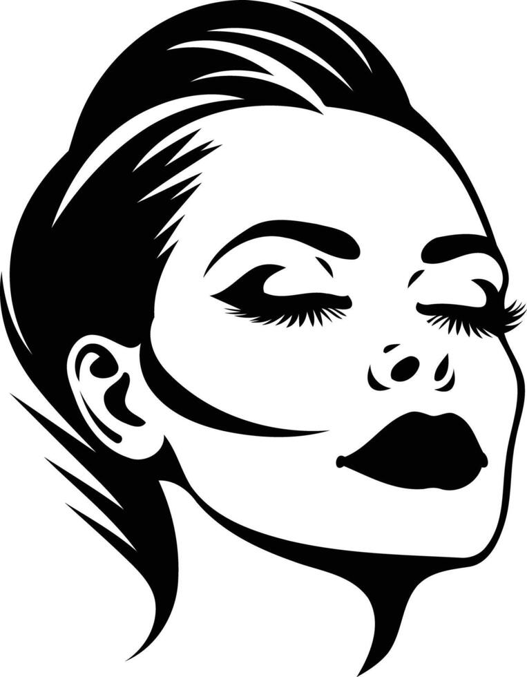 Black and white illustration of a woman's face with eyes closed vector