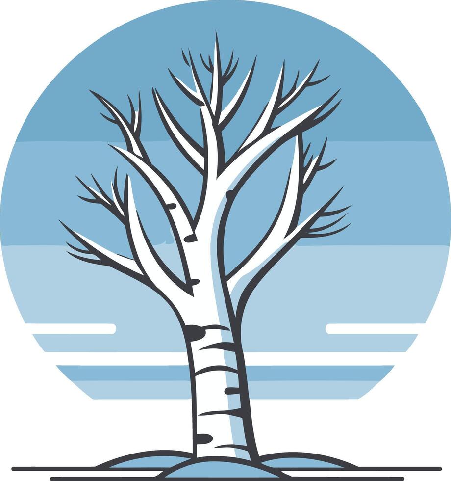 Simple, minimalist illustration of a birch tree with a blue circular background, perfect for nature themed projects and designs vector