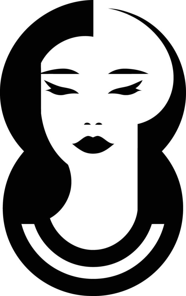 Stylish black and white logo featuring a woman's face, perfect for beauty, fashion, and feminine brands vector