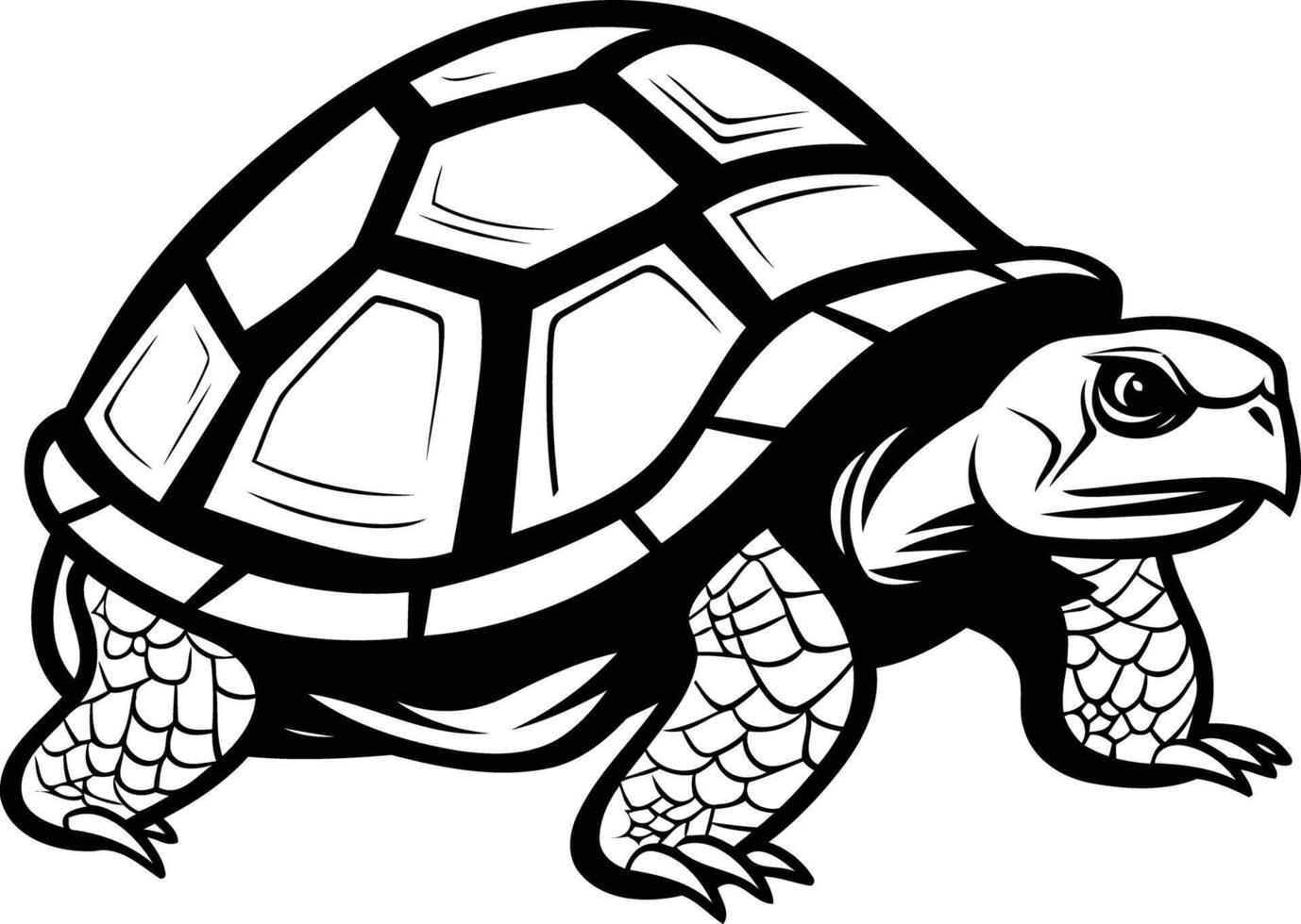 Black and white illustration of a turtle in a classic, bold style vector