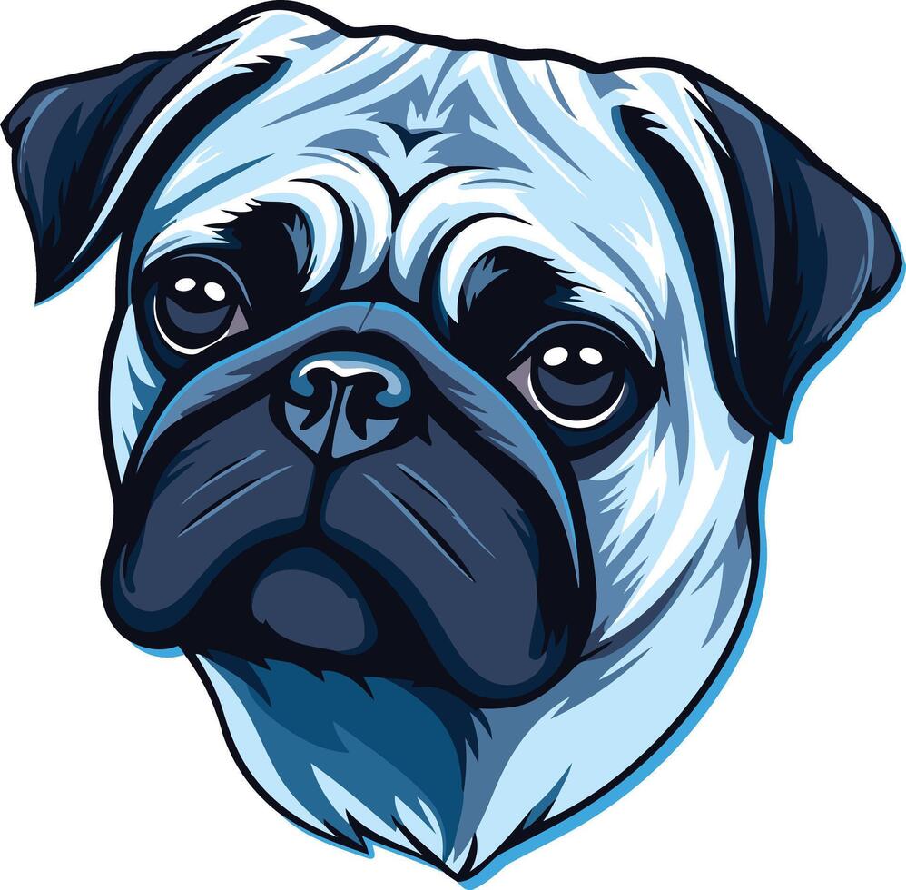 A cute and quirky pug with big, soulful eyes stares directly at the viewer vector