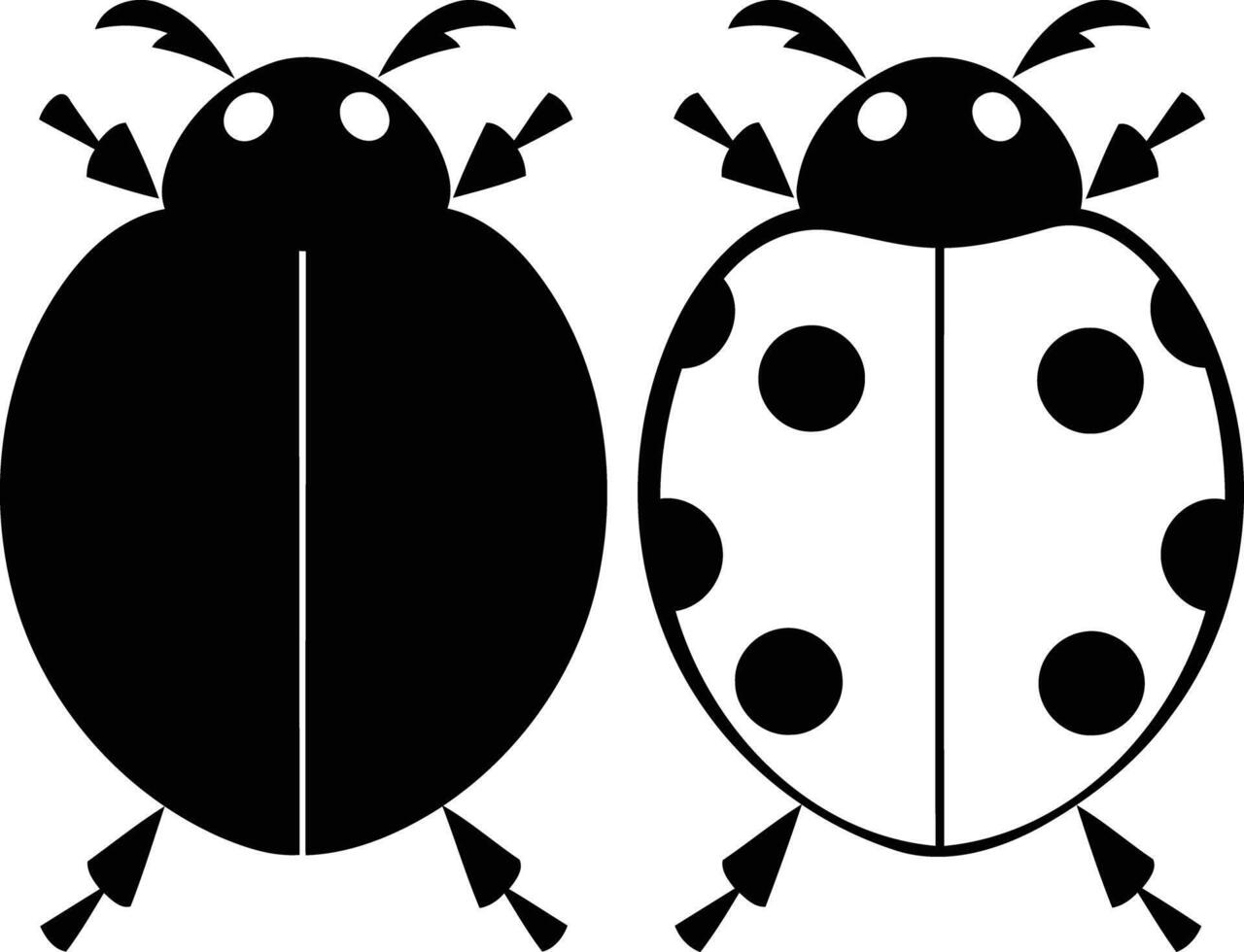 Simple black and white illustration of a ladybug, perfect for children's books, branding, and educational materials vector