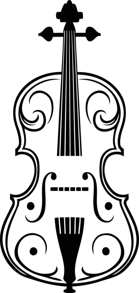 Stylish black and white silhouette of a violin with ornate detailing vector