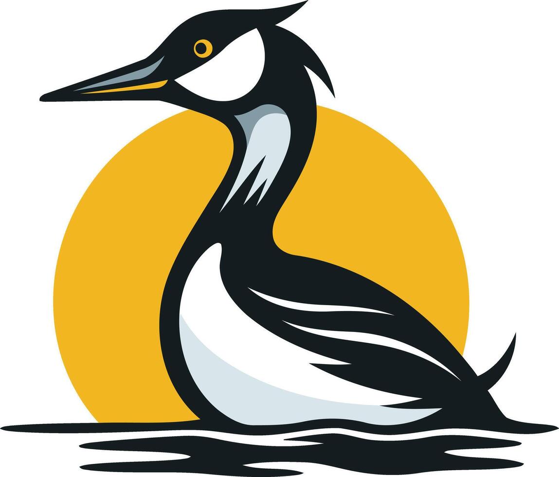 A striking black and white loon logo illustration, set against a yellow sun, perfect for businesses or organizations focused on nature, water, or outdoor activities vector